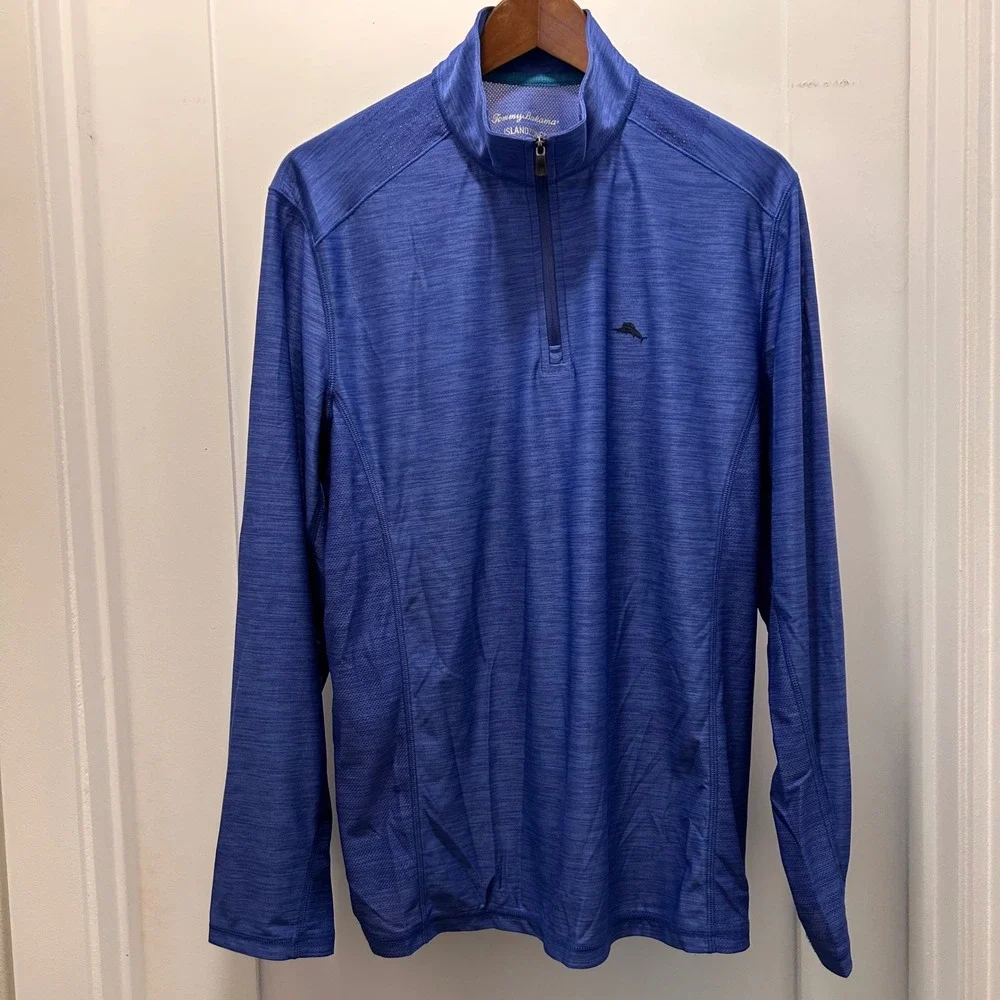 Tommy Bahama IslandZone 1/4 Zip Long Sleeve Pullover Mens M Blue Heathered Golf